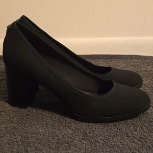 Anne Klein iFlex Pumps Block Heel Womens 9.5 Black Round Toe Fabric Professional